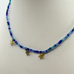 Blue Beaded Celestial Star Charm Necklace Boho Festival Layering Statement Gift