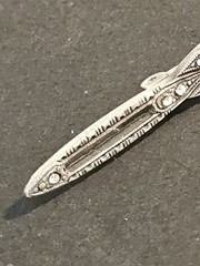 Antique Silver Tone Bar Pin Art Deco Edwardian Rhinestones Dainty Brooch 1910’s
