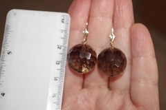 14K Gem Quality Micro Faceted Smokey Topaz Large Ball Earrings