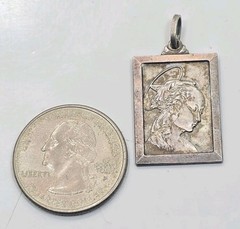 Beautiful Vintage 800 Silver Ladies Face Angel Square Charm Pendant