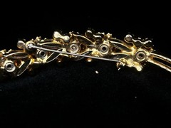 DeLizza And Elster D&E Juliana Pearl & Aurora Borealis Rhinestone Leaf Brooch