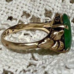 Vintage Ty Lee Hong Kong 14Kt Gold Jade Ring Size 6 Tied Ribbon Bow 3.1 Gms