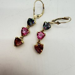 14K Yellow Gold Mystic Pink Topaz Leverback Earrings Stamped VA