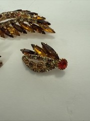 Vintage Rhinestone Prong Set Floral Goldtone Brooch Pin Plus Earrings