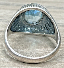Vintage Sterling Silver 925 Sky Blue Topaz Textured Halo Domed Ring Signed (M)