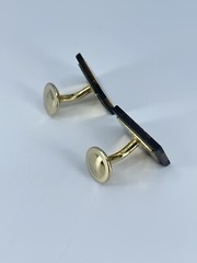 Vintage Onyx Lapis Tigers eye rectangle cufflinks polished gold tone fixed backs