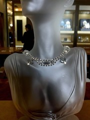 Vintage 1950’s Clear And Onyx Rhinestone Necklace And Matching Clip On Earrings