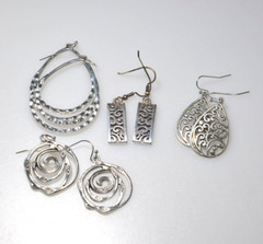 LOT Pierced Earrings Dangle Drop Silver Tone scroll hoop wire MN10