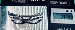 Vntg Signed MC Michael Conroy Sterling Silver Marcasite Cat Eye Glasses Brooch