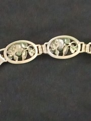 DANECRAFT Vintage Sterling Silver Floral Rose and Leaf Oval Link Bracelet RARE *