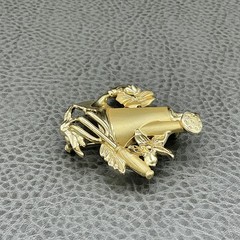 Vintage AJC Brooch Gardening Tools Flowers Watering Can Gold Tone 2 Inch Pin