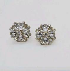 Crystal Flower Pierced Earring Silver Tone White Couture .75 im