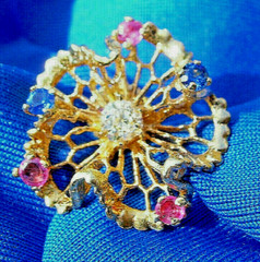 Original EARTH MINED DIAMOND Sapphire Ruby Deco Earrings Vintage SOLID 14K GOLD