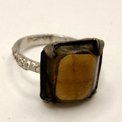 Vintage Hong Kong Large Honey Amber Color Resin Cabochon Ring Size 8.75