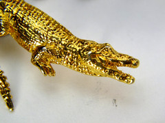 Vintage GG HARRIS Gold Plated Fine Pewter Pins #600 Alligator & #493 Lion
