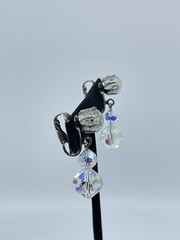 Vintage Aurora Borealis dangle lever back Earrings graduated silver tone 1″