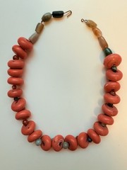 Vintage Nepal Sherpa Coral Glass Bead Necklace (2970)