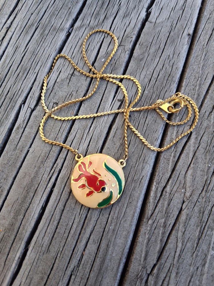 Vtg Koi Thailand Enameled Necklace 16″ Chain