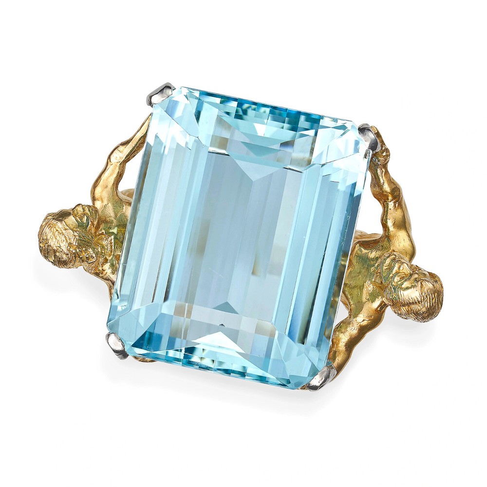 Julius Cohen Aquamarine Diamond Platinum 18 KT Ring