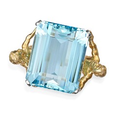 Julius Cohen Aquamarine Diamond Platinum 18 KT Ring