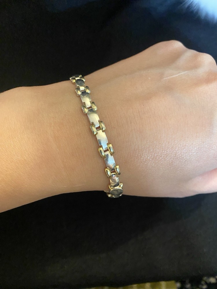 Italy 925 Sterling Silver Two Tone Link Bracelet Gold Accent 7” Vintage