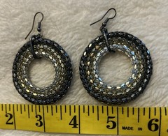 70s Metallic 3 Circle Dangle Statement Earrings- Silver & Gold~ 1-3/4” Circular