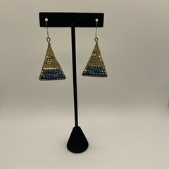Vintage MODERNIST Style Goldone Mix Bead Beaded Wrap Wire Dangle Hook EARRINGS