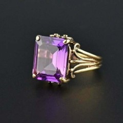 Art Deco Antique 5.30 Ct Purple Diamond Vintage Ring 14K Yellow Gold Finish