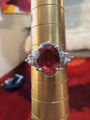 Vintage White Gold Plated Pink Tourmaline & CZ Victorian Style Cocktail Ring 5