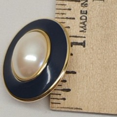 Vintage Monet Black Enamel & Faux Pearl Oval Oversized Clip-On Earrings