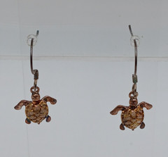 925 Signed Sea Turtle Earrings 1in Drop Vermeil Shell Sterling Silver VTG