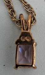 Vintage Genuine Amethyst Emerald Cut Charm On Gold Tone Necklace 18″