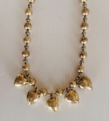 Vintage 1980s Puffy Hearts Beaded Station Silver Tone 16″ Necklace