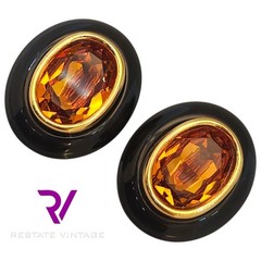 Brevete France Gauche Orange Stone Black Designer Classic Couture Clip Earring