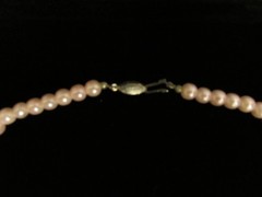 Beautiful Vintage Faux Pink Pearl Necklace 18″ Clasp Stamped D.B. Metal