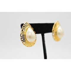 Vintage Pierced Earrings Pierced Gold Faux Pearl Teardrop Chunky NOS 1980s A21