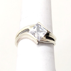 Vintage Elegant RING Silver 925 with Chic Bright Stone -size: 9.25US (19mm)| #25