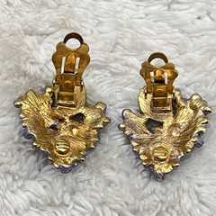 Vintage Lilac Flower Jewelry Set Brooch Clip On Earrings Purple Enamel