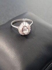 Sterling Silver 925 Pear Baguette Halo Ring Size 9.75 Signed RJ 3.51 grams