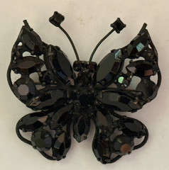 Vintage Butterfly Brooch Signed Regency Jet Black Rhinestone Pin