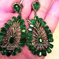 Gorgeous 2.20ctw Rose Cut Diamond Emerald Studded Silver Vintage Earring Jewelry