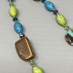 Bohemian Necklace Chunky Multi Color Acrylic Glass Beads Station Designer 19″