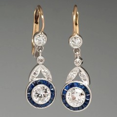 Art Deco Style 2.55Ct Lab Created Diamond & Sapphire 14K White Gold FN Earrings