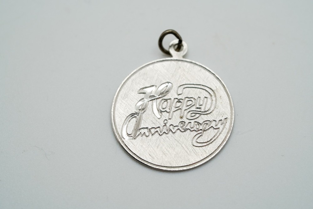Vintage Sterling Silver Happy Anniversary Charm 2.7cm JB39
