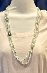 Miriam Haskell Vintage Signed Double Strand White Shell & Aqua Beaded Necklace