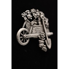 AJC Vintage Garden Pin Brooch Pewter Tone Cart Floral Signed NOS 1980s BinA9