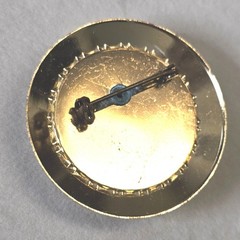 Vintage Round Art Glass Brooch Gold Tone Yellow Multi Color Mosaic MCM Retro Pin