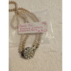 Vintage Sarah Coventry Faux Pearl Necklace Double Strand Rhinestone Clasp
