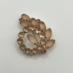 Vintage Pink Frosted Glass Rhinestone Brooch Pin Possible Unsigned D&E Juliana