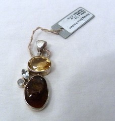 STARBORN CREATIONS STERLING SILVER CHAMPAGNE TOPAZ FIRE AGATE PENDANT NEW W/TAG